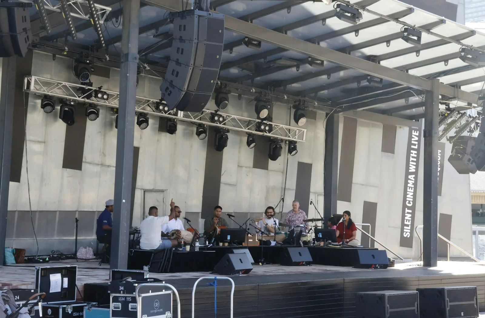 Outdoor event stage and sound equipment running on generator power